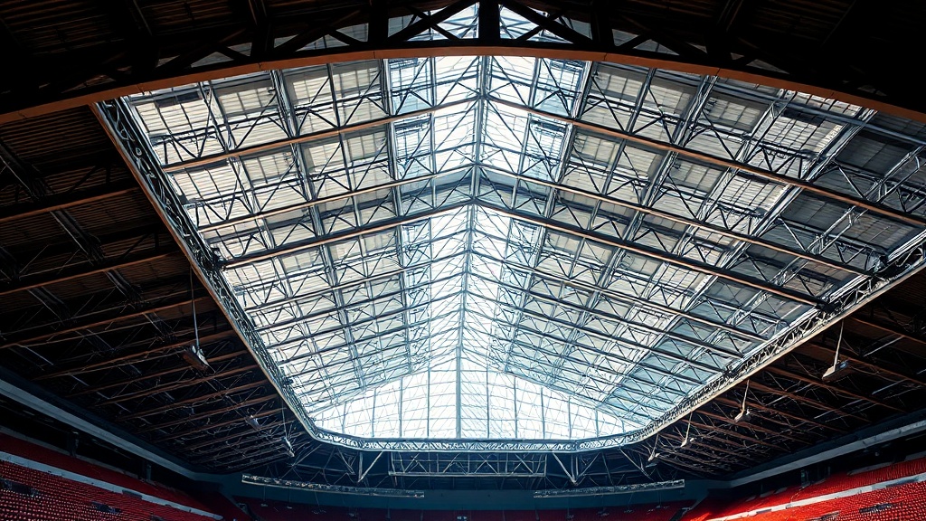 철골 트러스 지붕 구조를 가진 실내 경기장의 구조 단면